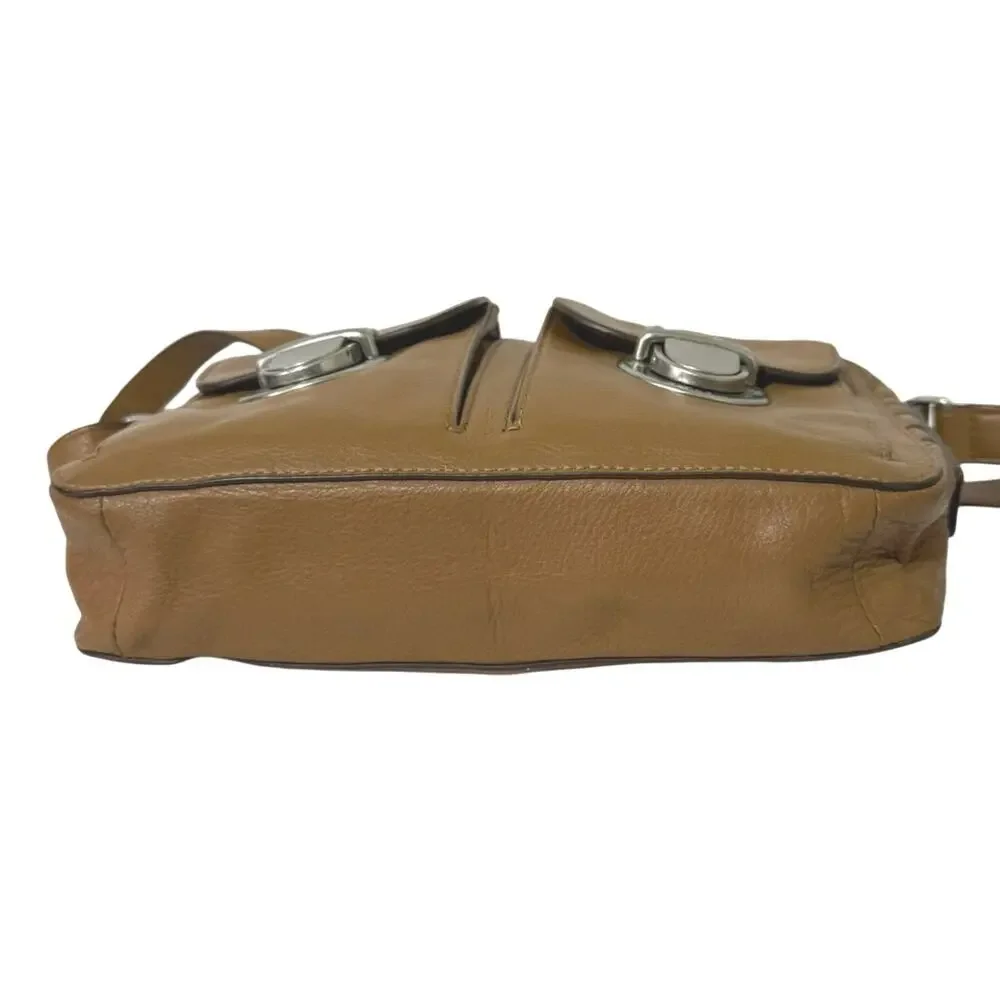 Fossil Riley Leather Crossbody Bag Adjustable Strap Camel Brown Silver Hardware - Picture 7 of 10